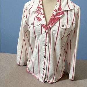 Chico's White and Red Jean Jacket